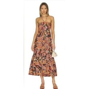 House of Harlow 1960 Paisley Print 100% Cotton Halter Maxi Dress w/Pocket